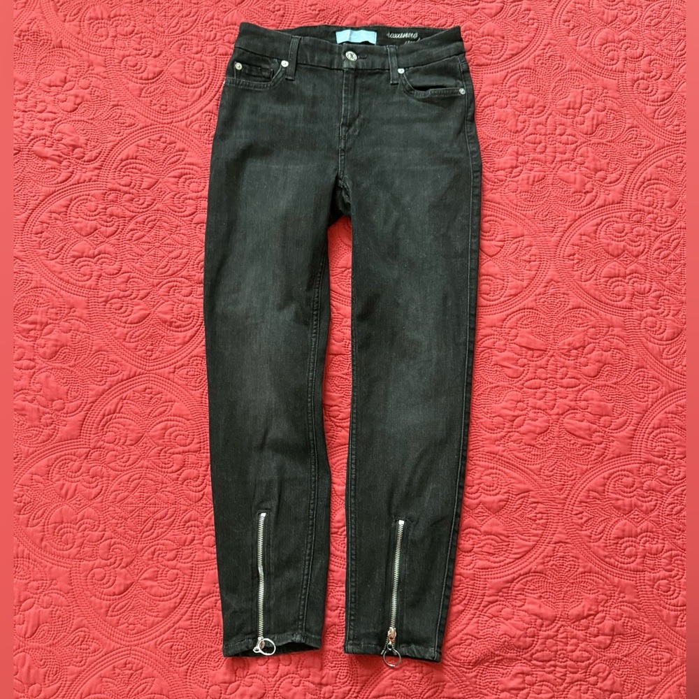 7 For All Mankind Women's Black Skinny Jeans with Zipper Accents